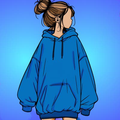 realistic girl with a oversized sweatshirt on and a bun