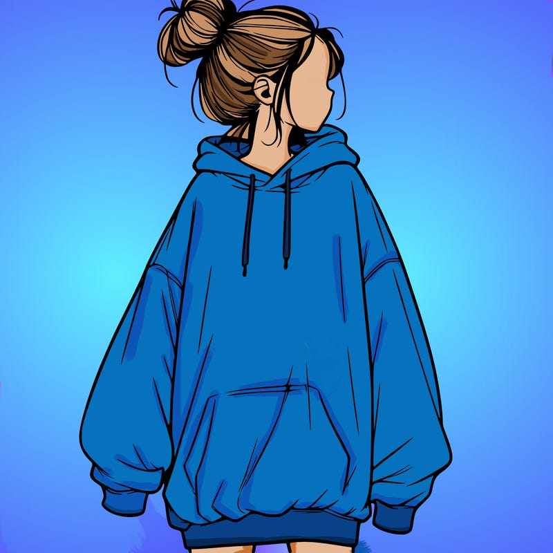 realistic girl with a oversized sweatshirt on and a bun