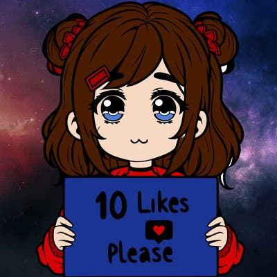 a girl with a sign saying 10 likes please