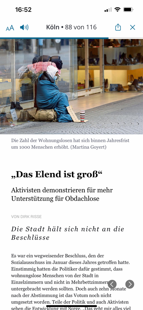 E-Paper-KSTA - Digitaler Nachrichtenartikel über soziale Themen in Köln in der KSTA E-Paper-App