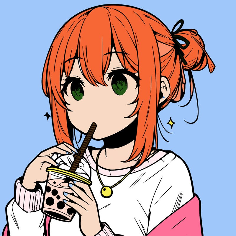 manga character drinking boba