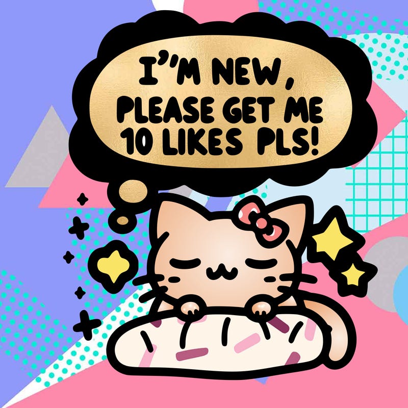 kitty taking a nap dream talking and saying "i'm new, please get me at least 10 likes pls!!"