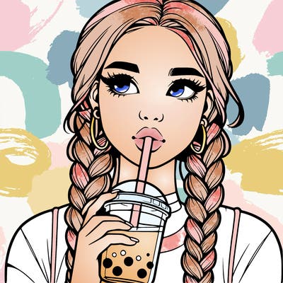 realistic girl with braided hair drinking boba