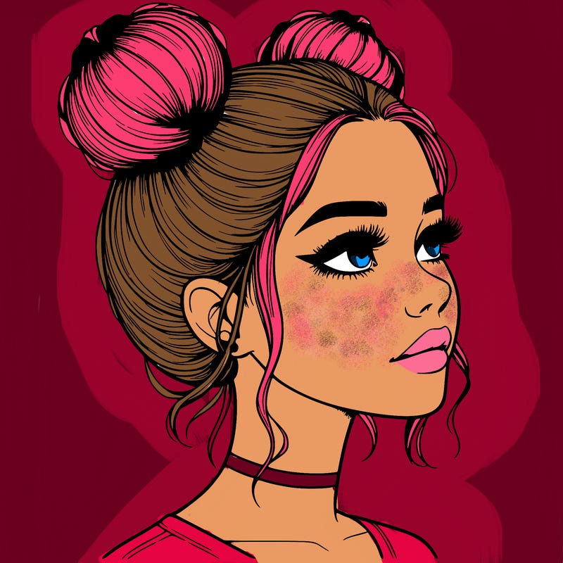 realistic girl with buns on the top of her head