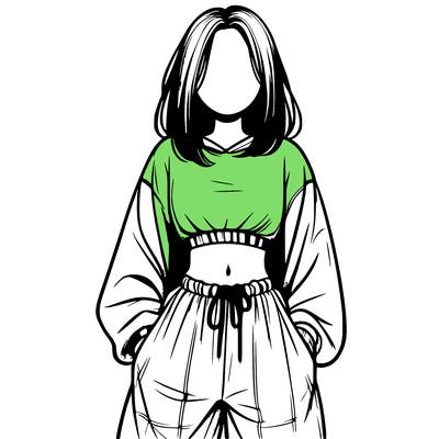 realistic girl faceless with baggy pants and a crop top