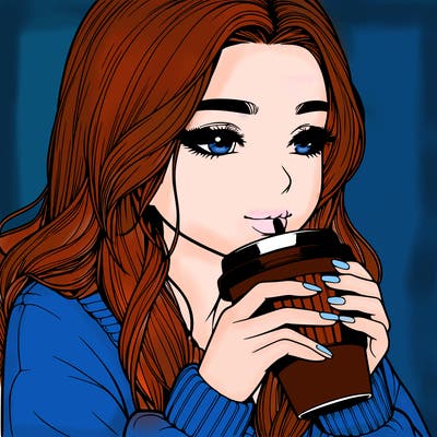 realistic girl drinking coffee