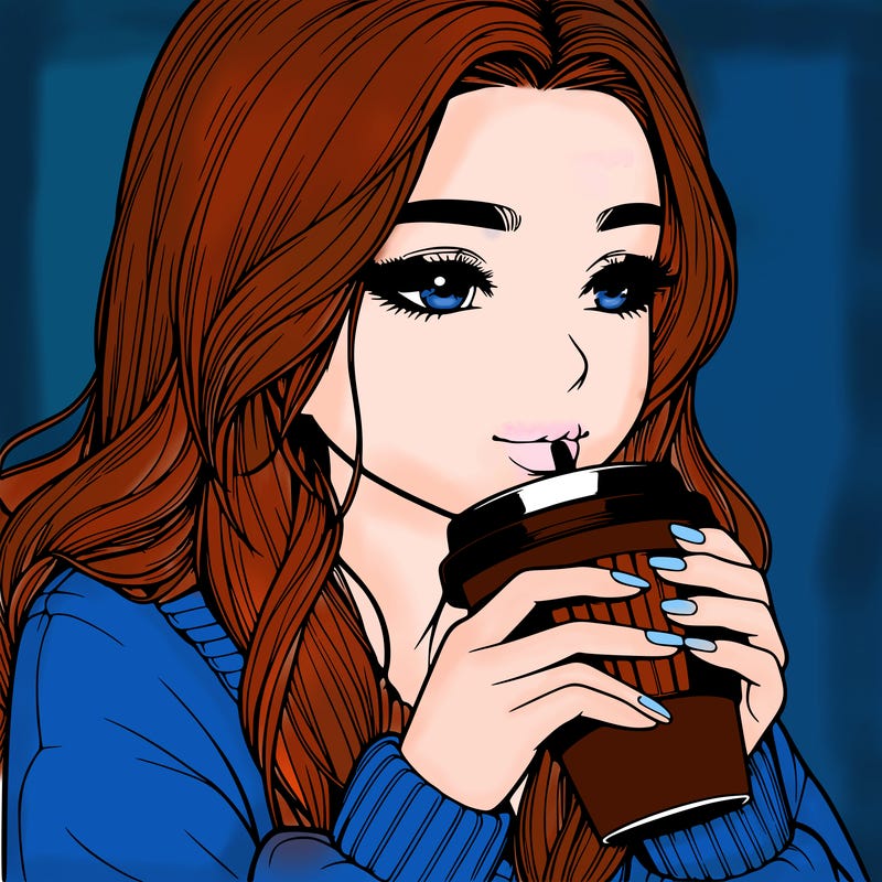 realistic girl drinking coffee