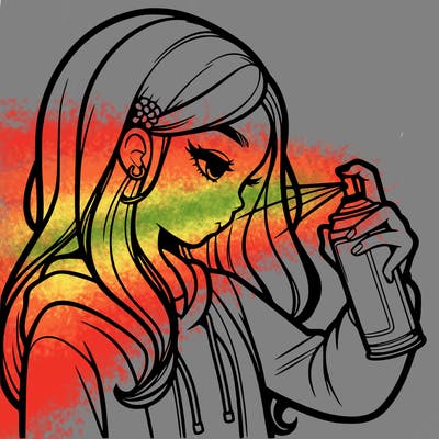 a realistic girl spray painting