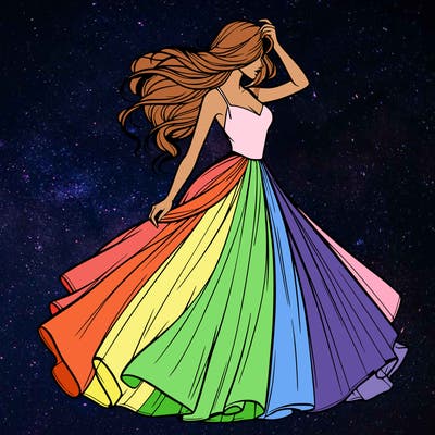 realistic woman with dress flowing in the wind