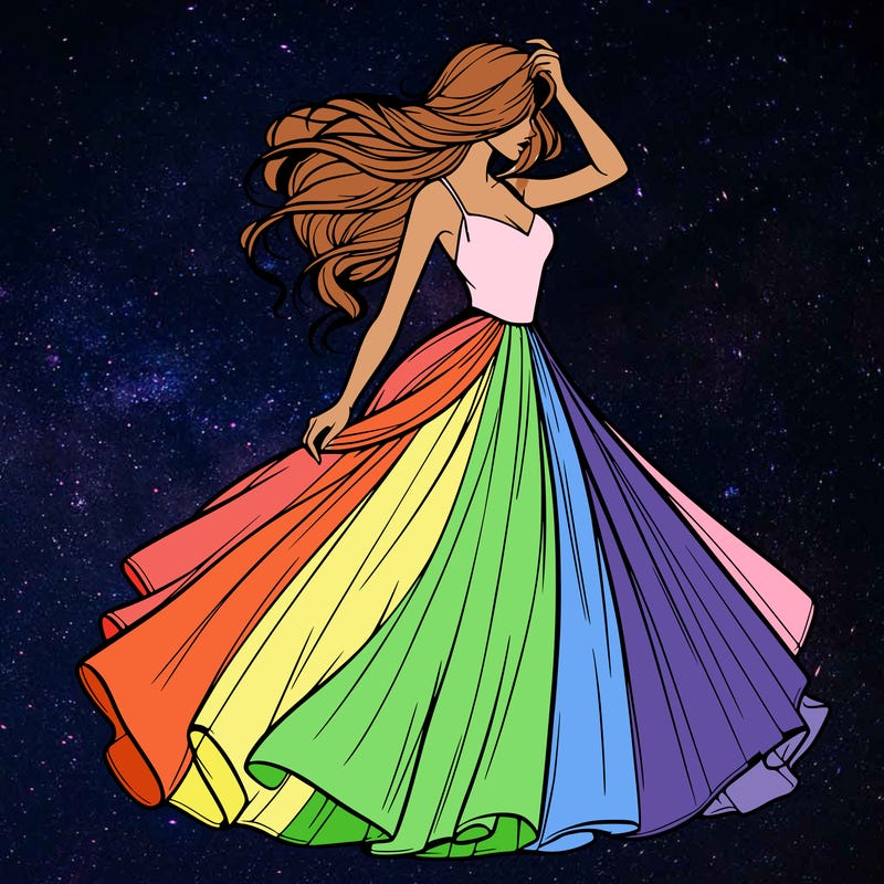 realistic woman with dress flowing in the wind