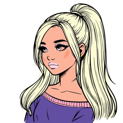 realistic girl with a high ponytail