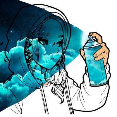 a realistic girl, spray painting