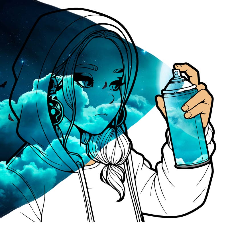 a realistic girl, spray painting