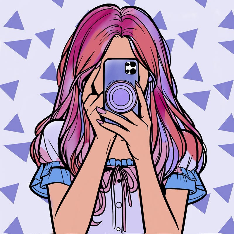 a realistic girl holding her phone taking pictures