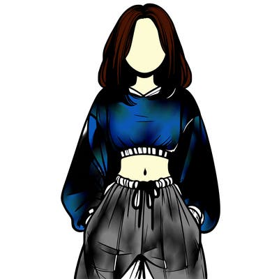 realistic girl faceless with baggy pants and a crop top