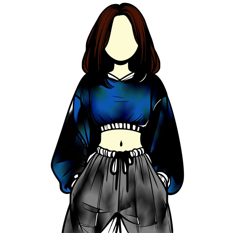 realistic girl faceless with baggy pants and a crop top