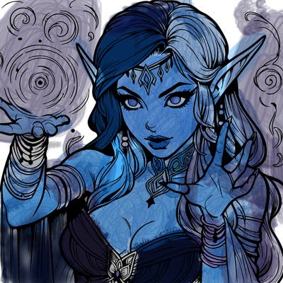 realistic scary beautiful elf sorceress casting spell