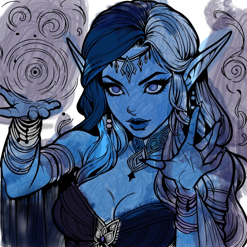 realistic scary beautiful elf sorceress casting spell