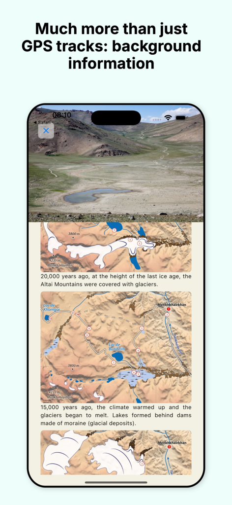 Overland Map - App screen showing geological history and background information for an overland trail