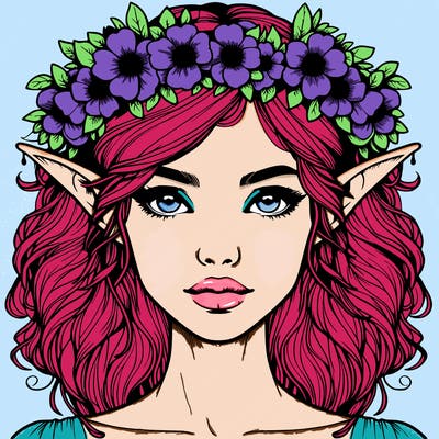 realistic female elf with flower crown
