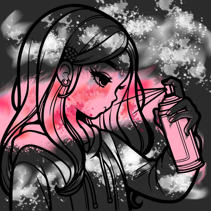 a realistic girl spray painting