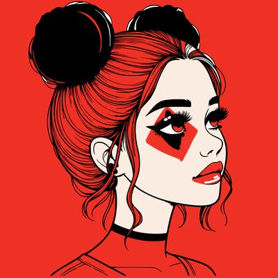 realistic girl with buns on the top of her head