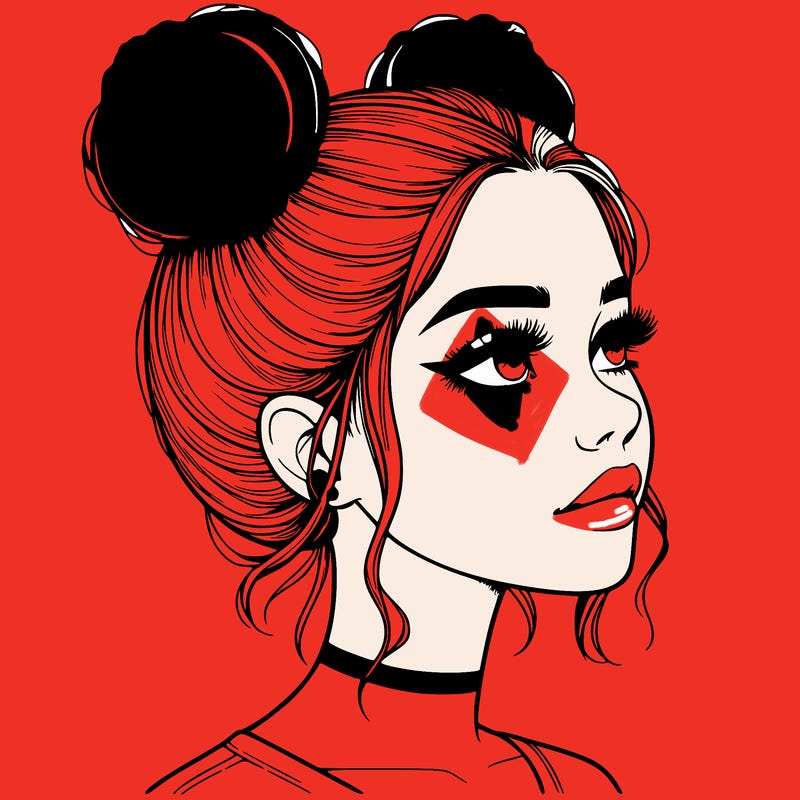 realistic girl with buns on the top of her head