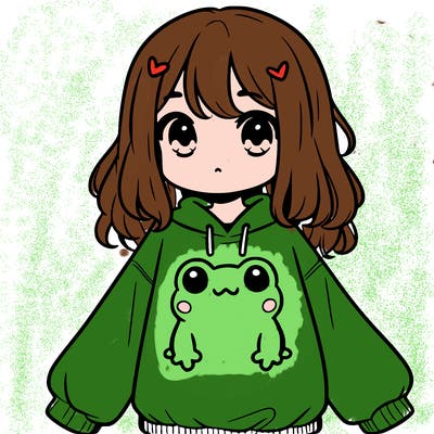 girl wearing frogging sweatshirt