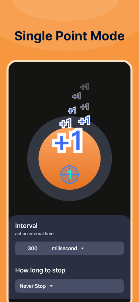GC Auto Clicker - Interface GC Auto Clicker montrant le mode point unique avec les paramètres de l'intervalle de clic