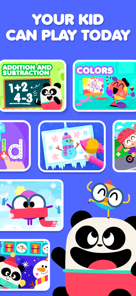 Interfaz de la aplicación Lingokids que muestra diversos juegos y actividades educativas para niños, incluyendo matemáticas y colores