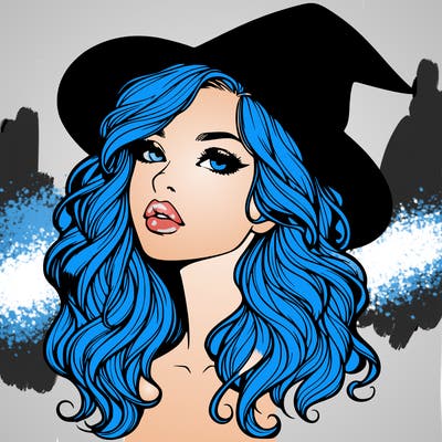 realistic witch girl with wavy hair and lips