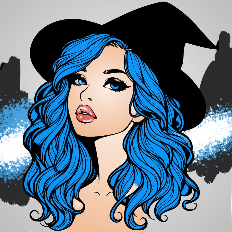 realistic witch girl with wavy hair and lips