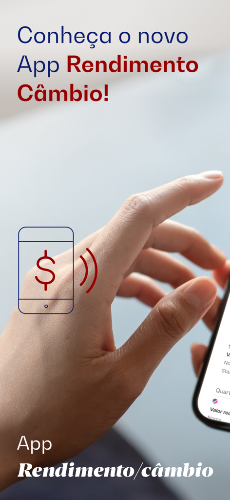 Person hält ein Smartphone mit der Rendimento Cambio App für den internationalen Währungsumtausch