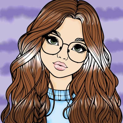 girl with long hair and freckles and glasses realistic