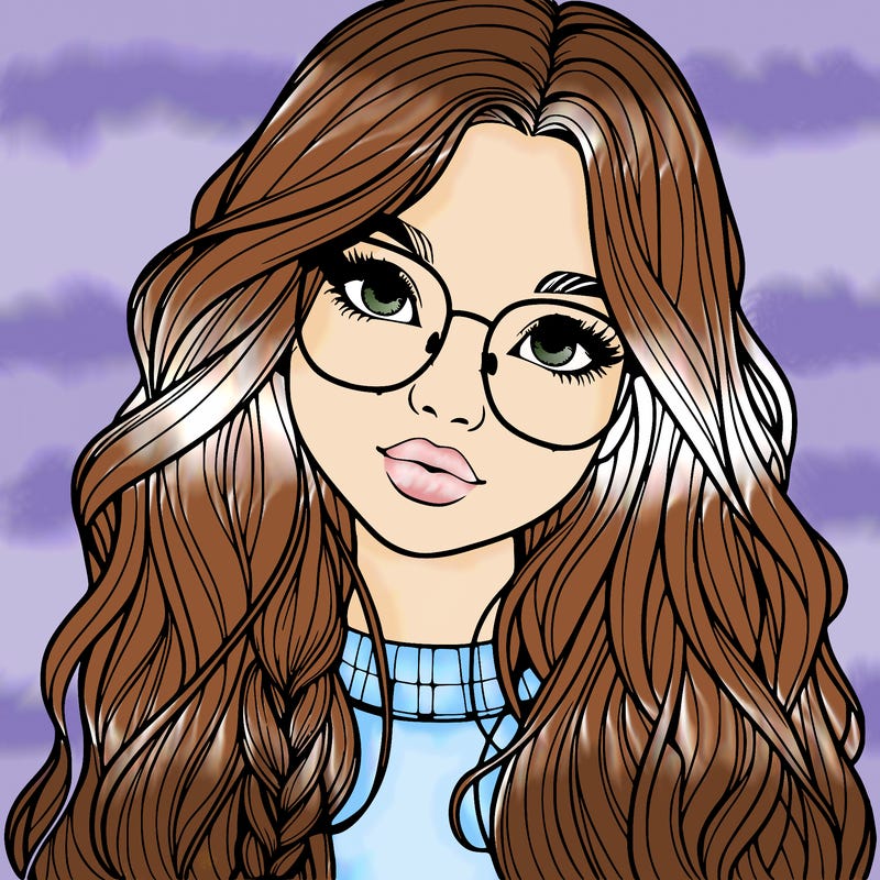 girl with long hair and freckles and glasses realistic