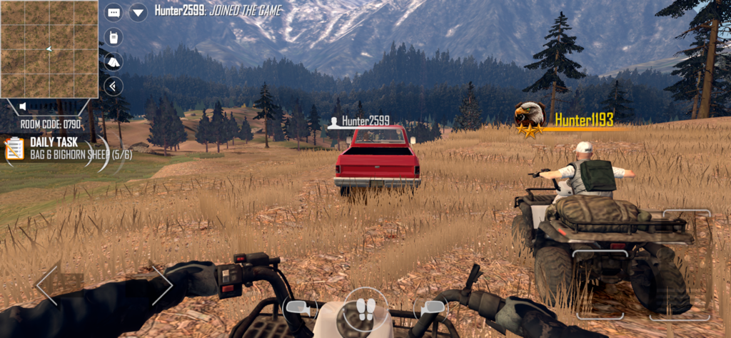 American Marksman - Multiplayer off-roading in American Marksman with a red truck and ATV in a mountain landscape