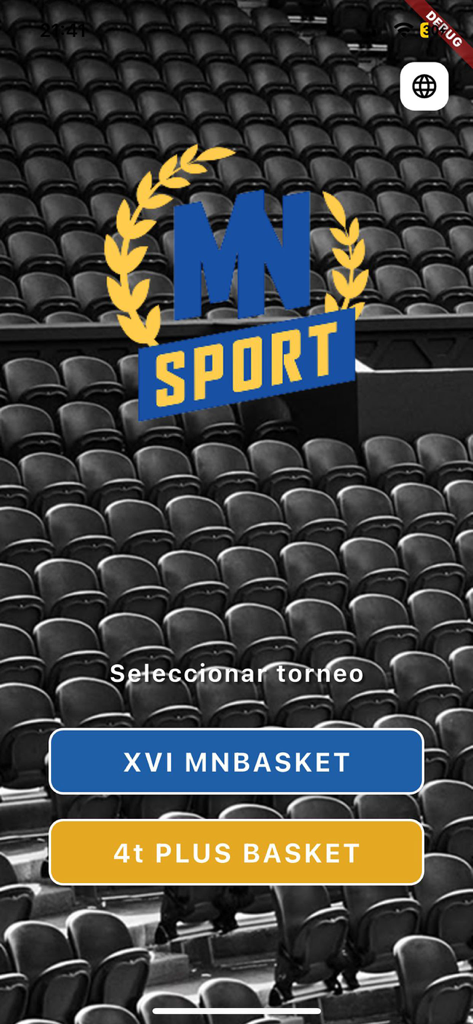 MNSport - MNSport app home screen for selecting basketball tournaments