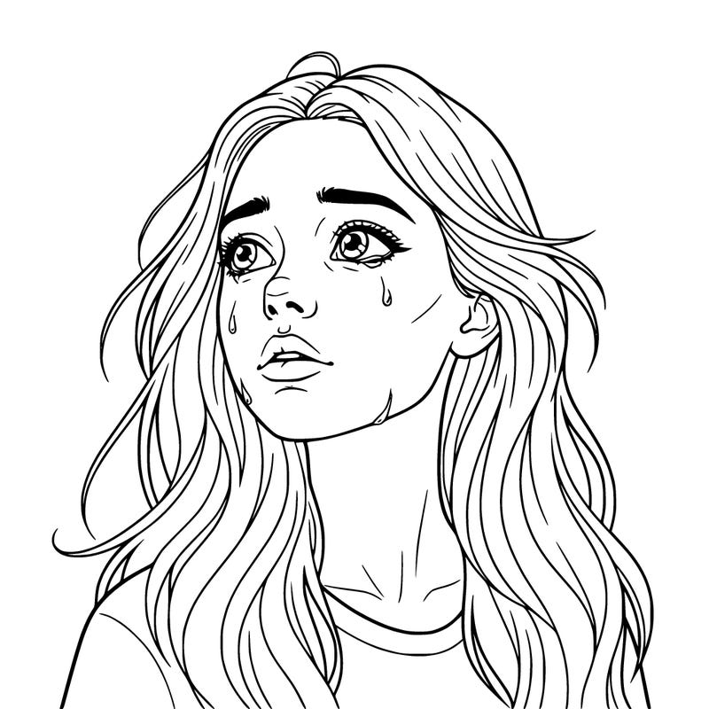 realistic girl staring off into space about to cry