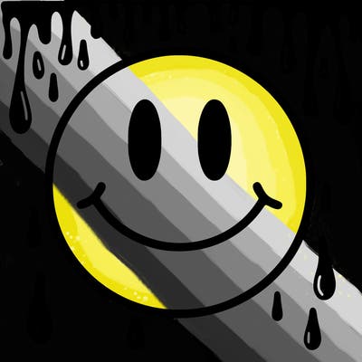 smiley face with drippy black and white background