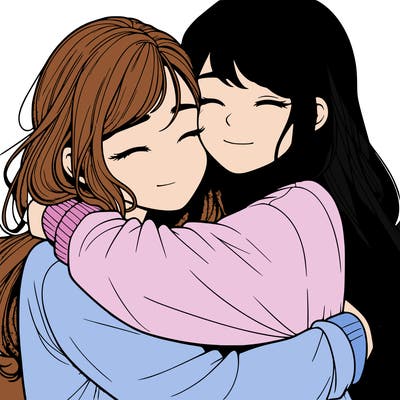 realistic two girls hugging
