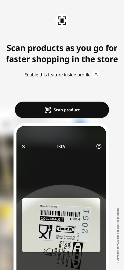 A demonstration of the IKEA app Shop and Go feature scanning a product barcode in-store
