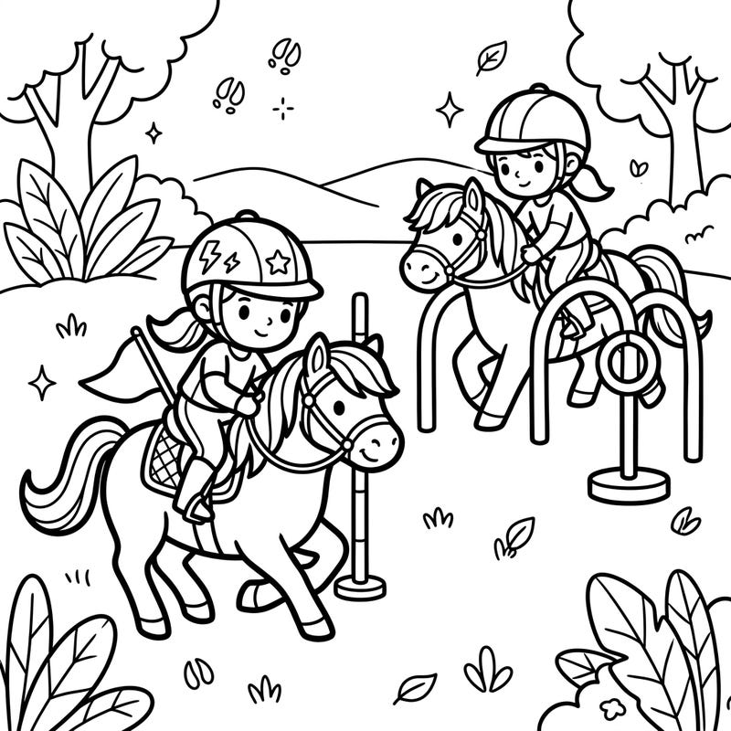 Get ready for a thrilling ride with this Mounted Games Riders coloring page, specially designed for kids! Watch as young equestrians demonstrate their skill and teamwork on their adorable ponies.
