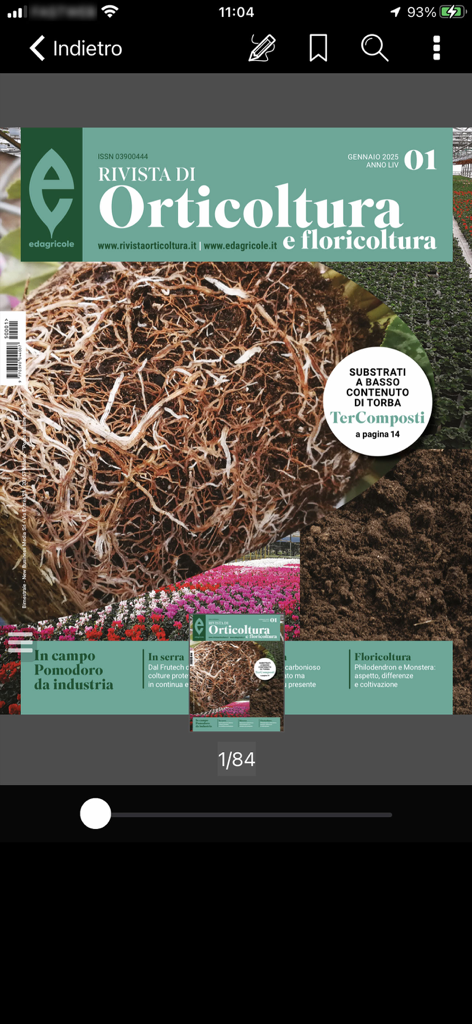 Rivista di Orticoltura - Portada de la revista digital Rivista di Orticoltura que muestra raíces de plantas y temas de horticultura profesional.