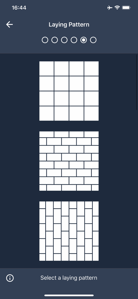 A menu showing different tile laying patterns including grid and staggered layouts