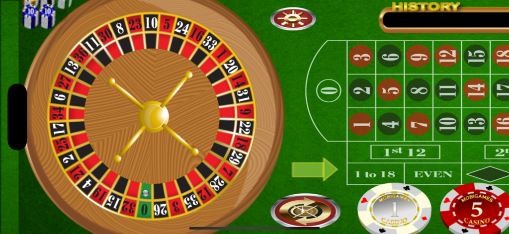 A realistic European roulette wheel and betting table in the World Roulette mobile app