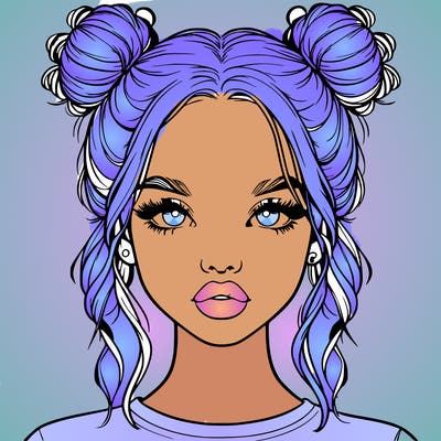realistic girl with two buns in hair and lips