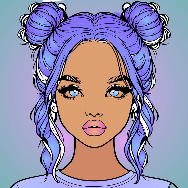 realistic girl with two buns in hair and lips