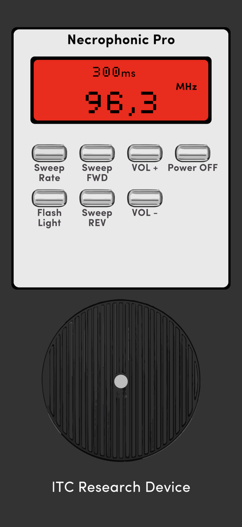 Necrophonic Pro - Necrophonic Pro app interface for ITC paranormal research showing frequency sweep and controls