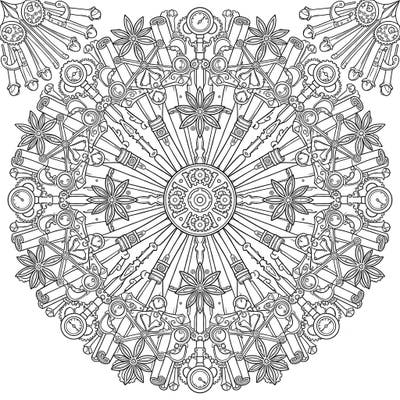 Dive into a world where aromatic spices meet intricate machinery with this stunning Steampunk Spice Mandala coloring page. Its perfectly symmetrical design is packed with gears, cinnamon, and star anise, promising hours of creative engagement.