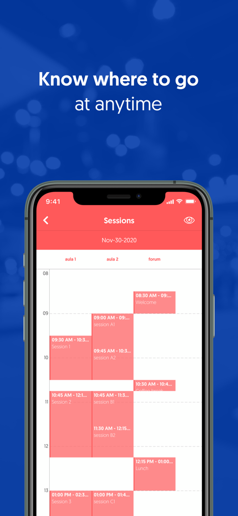 Aventri Events - Aventri EventsアプリがiPhoneにイベントセッションスケジュールを表示。